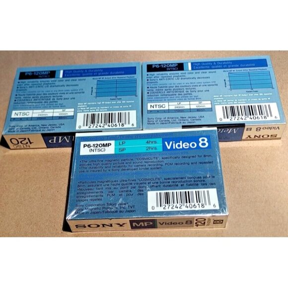 SONY 8mm VIDEO 8 Metal MP CAMCORDER TAPES P6-120MP Japan Sealed New 3 Pack - Picture 2 of 4